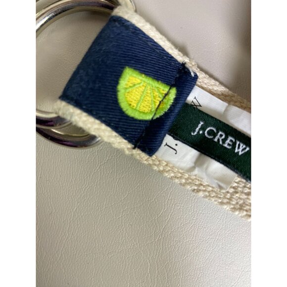 J. Crew Navy Cream Novelty Lime Orange Belt size Medium Large Cotton D Ring - Picture 3 of 12